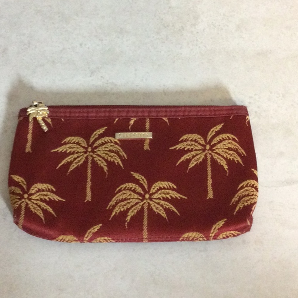 Celebrity Gold Palm-Print Pouch in Burgundy